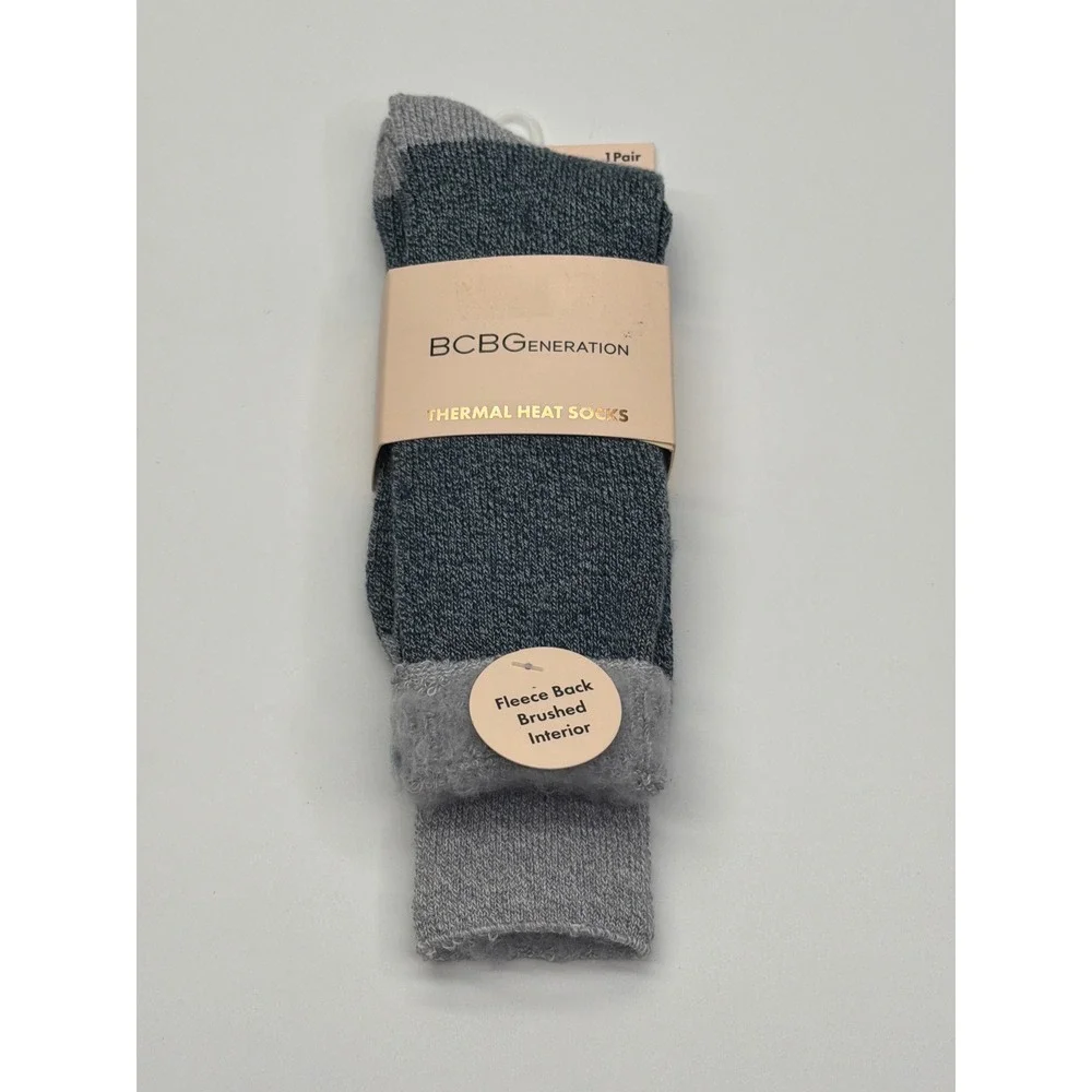 BCBGeneration Womens Thermal Heat Socks Fleece Lined Navy Grey BCW605-NVY NEW‎